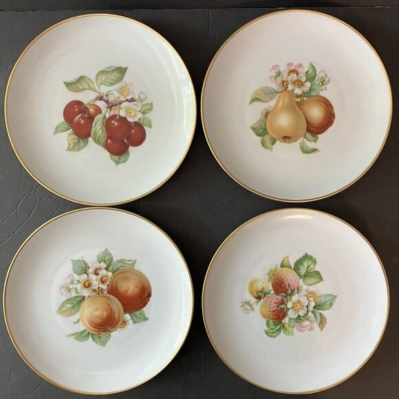 VTG 4 Hutschenreuther Porcelain Fruit Plates Gold Trim Selb Bavaria Germany 8 In - Picture 1 of 7